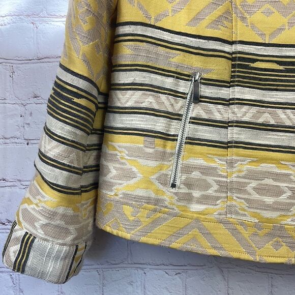 Chico's Aztec Print Jacquard Moto Style Jacket. Yellow.  Chico's size 1 (Med/8) - Picture 3 of 7